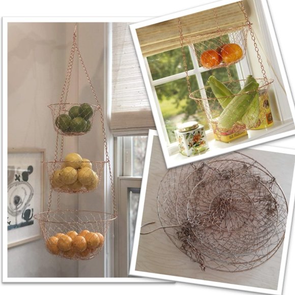 Fox Run Kitchen 3tier Copper Hanging Wire Fruit Basket With Sturdy